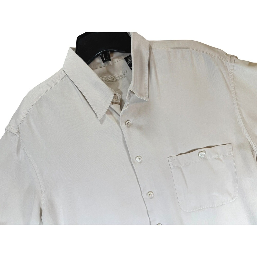 Tori Richard Shirt Mens Medium Tan 100% Silk Short Sleeve Button Up Solid‎ 20957
